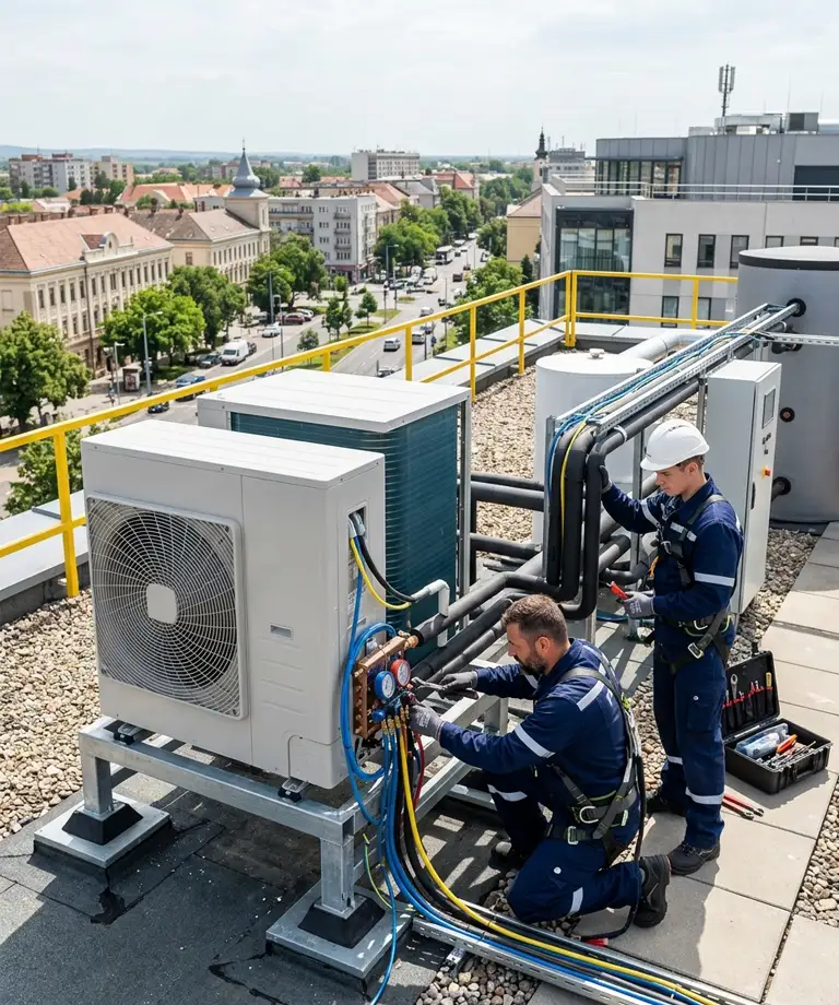 Irodaépület levegő-víz hőszivattyú telepítés